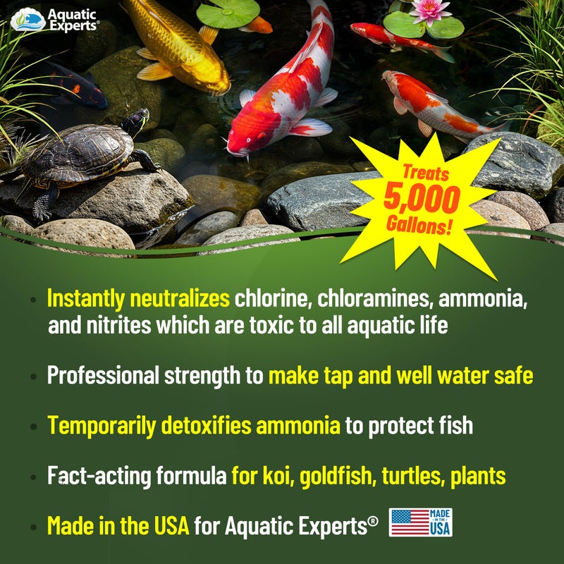 Aquatic Experts مكيف مياه بركة بوند فيرست - مزيل الكلور الفوري المركز لبرك الأسماك، يجعل المياه آمنة لكوي والذهبي، مصنوع في الولايات المتحدة الأمريكية، خبراء مائيون (سائل - 500 مل) - Image 2
